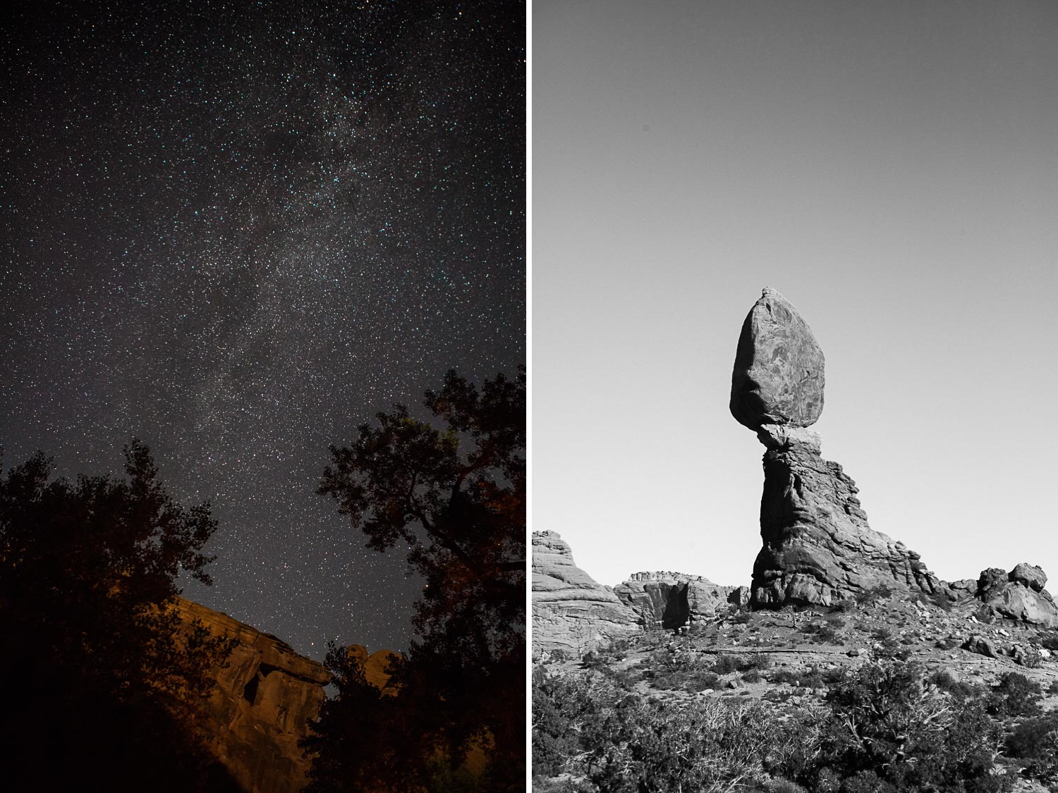 Stars over Utah and Balanced Rock in Arches National Park