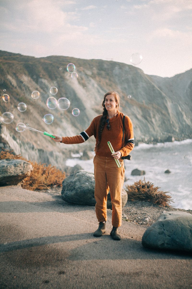 a woman making bubbles